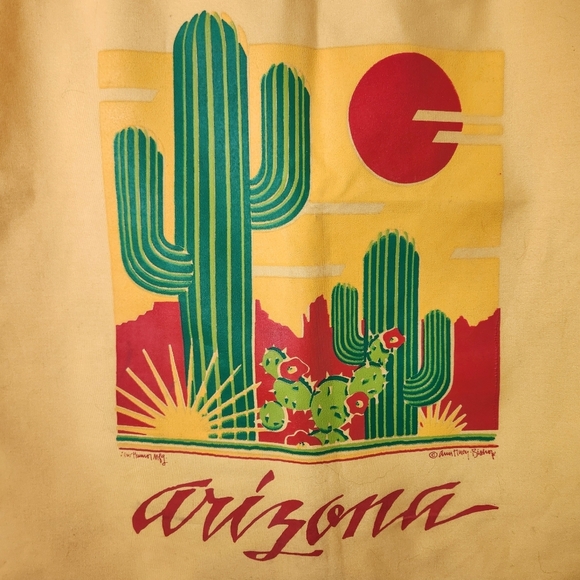 Arizona Novelty Souvenir Tote Bag Purse Large 1990s 90s Yellow Cactus Bohemian - Picture 3 of 9
